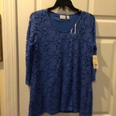 Blusa Top Mujer KIM ROGERS Talla M Azul Encaje con Top Camisola, NUEVA Foto 1 de 4