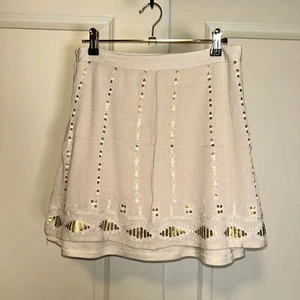 Gonna donna Alya taglia M beige paillettes ricamata bohemien trendy floreale linea A - Foto 1 di 4