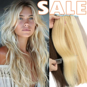 Thick 100g Tape In 100% Remy Human Hair Extensions PU Skin Weft White Colored AU - Picture 1 of 57