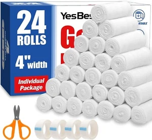 24 Pack 4 Inch Gauze Bandage Roll, Gauze Wrap Rolls, 2.6 Yards - Picture 1 of 6