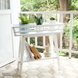 Chic White Indoor & Outdoor Plant Stand Wood Flower Rack Large for Patio Porch - Picture 1 of 14