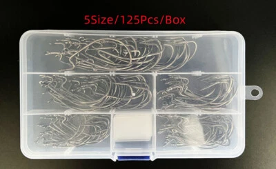 125шт/коробка червяк крюк джиг большой рыболовные крючки черный рыболовный крючок 5 размер 1/0-5/0 - Изображение 1 из 4