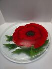 Peggy Karr Bright Red Poppy Fused Glass Plate Tray Platter Flower Signed 11.25