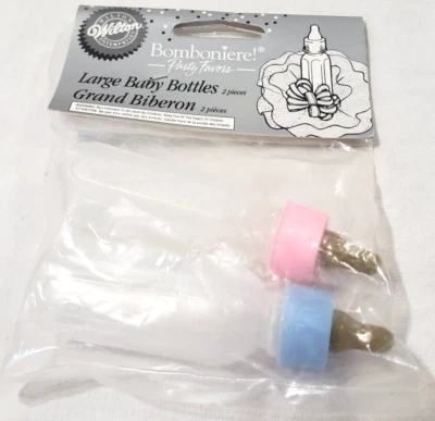 Wilton Bomboniere Party Cake Favors 2 Large 3.5" Baby Bottles plastic pink/blue - Image 1 of 4