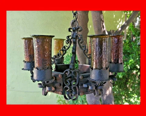 VINTAGE ANTIQUE CHANDELIER SPANISH WROUGHT IRON GOTHIC LAMP Cover