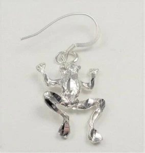 STERLING SILVER NAUTICAL TROPICAL ISLAND TREE FROG NATURE ANIMAL HOOK EARRINGS - Picture 1 of 7