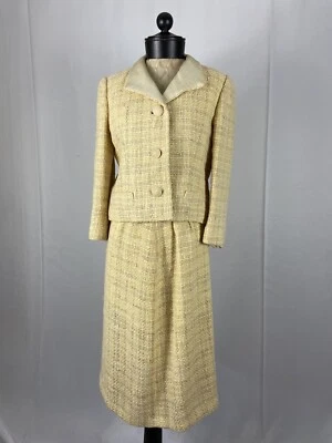 Traje Falda Ben Zuckerman Talla Mediana Verdadero Vintage Lana Amarillo Pálido Foto 1 de 4
