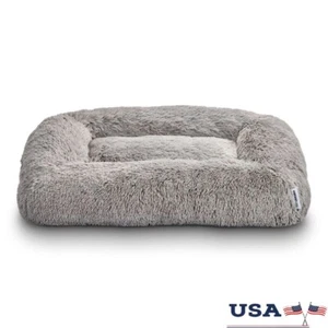 Large Dog Bed Furry Bolster Plush Calming Supportive Foam Machine Washable New - Picture 1 of 5