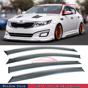 For 2011-2015 Kia K5 Optima Chrome Trim Smoke Tinted Window Visors Rain Guards