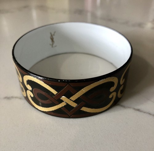 SAINT LAURENT (YSL) Autentico bracciale oro smaltato vintage designer metà secolo Yves St Laurent YSL