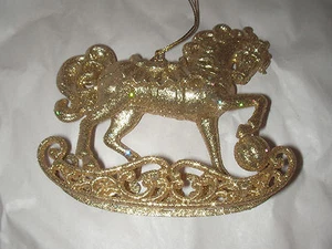 Kurt Adler 4" Sparkling Glittering Gold Rocking Horse Christmas Ornament - Picture 1 of 2