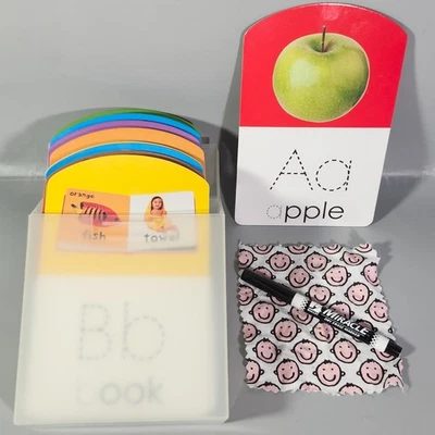 ABC Picture Letter Trace 26 Flash Cards Write Wipe Dry Erase Spelling Skills A-Z - Image 1 of 4