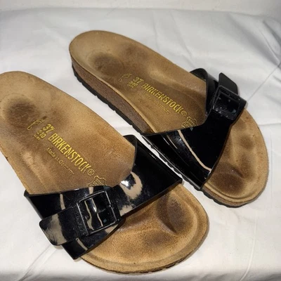 Sandalia Birkenstock Madrid Birko-Flor EU37 US7 marrón correa única deslizable cómoda Foto 1 de 4