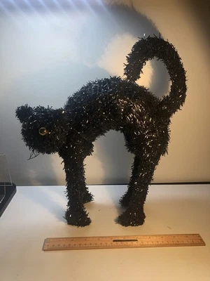 Vtg Black Cat Statue Figure 3D Silhouette-Halloween Yard-Home Porch-Steel Frame - Image 1 of 4