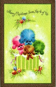 Colorido cachorro perro regalo rosa azul lima MCM DE COLECCIÓN tarjeta de felicitación de Navidad - Imagen 1 de 3