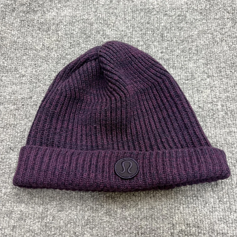Chapéu Lululemon Gorro Feminino Tamanho Único Roxo Preto Lã Merino Algemado Malha Costela - Imagem 1 de 4