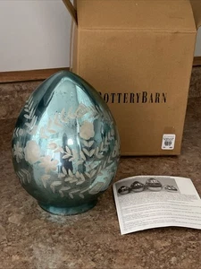 Uovo in vetro mercurio da fienile in ceramica 8,5" blu pastello decorazione pasquale - Foto 1 di 6