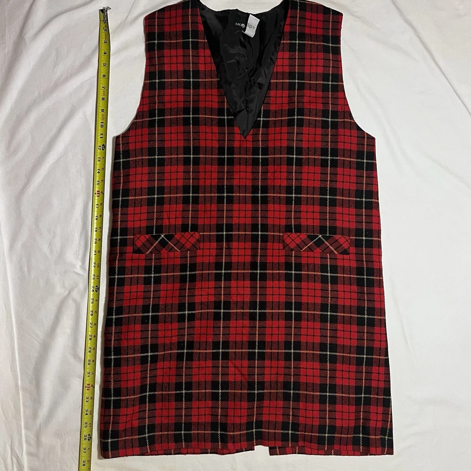 Vestido tipo jersey vintage Sag Harbor mezcla de lana a cuadros vacaciones sin mangas rojo 18 Foto 1 de 4