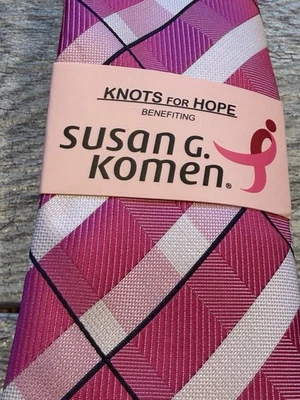 领带男式乳腺癌意识粉色 Susan G Komen Knots for Hope 全新带标签格子 — 第 1/4 张图片