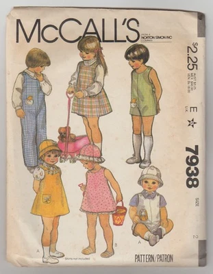 McCall's 7938: Toddler & Child - Jumper, Jumpsuit, Hat, Toy, w/Transfer VTG 1982 - Image 1 of 2