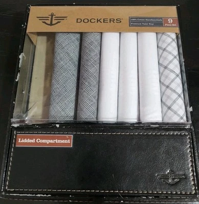 Dockers Handkerchiefs 100% Cotton 9 Piece Set Black/White/Grey Plaid Valet Tray - Image 1 of 4