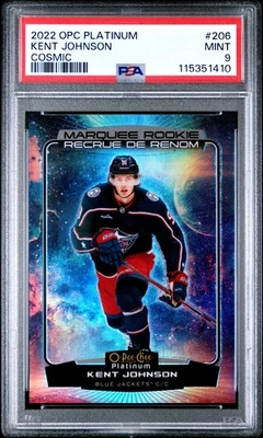 2022-23 O-Pee-Chee Platinum Cosmic Rookie /65 Kent Johnson Blue Jackets RC PSA 9 - Image 1 of 2