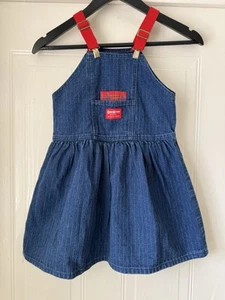 Vintage 80’s Osh Kosh Blue/red Cotton Denim Girls Pinafore Dress 6x UK Age 6 - Picture 1 of 20