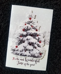 Christmas Tree Leanin' Tree 3D Glitter Christmas Cards New Box of 8 and Envelope - Picture 1 of 4