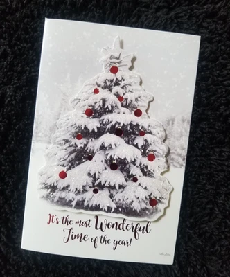 Christmas Tree Leanin' Tree 3D Glitter Christmas Cards New Box of 8 and Envelope - Image 1 of 4