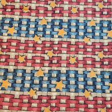 Â Primitive Handmade Country Patriotic Fabric Shower Curtain Red Blue Stars 76x70
