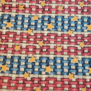 Primitive Handmade Country Patriotic Fabric Shower Curtain Red Blue Stars 76x70 - Picture 1 of 4