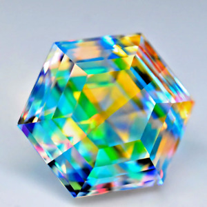 GIE Certified 100.50 Ct Natural Hexagon Cut Rainbow Color Mystic Quartz Gemstone