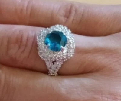  Anillo Talla 6, Topacio Azul Océano, Chapado en Rodio Foto 1 de 4