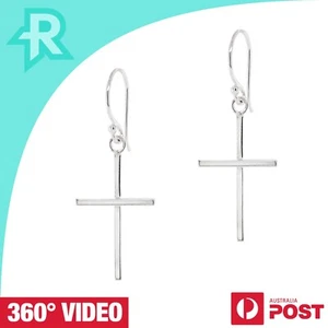 Crucifix Religious Cross Sterling Silver 925 Hook Earrings - Picture 1 of 6