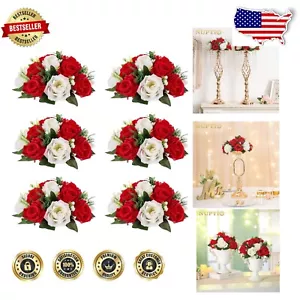 6-Piece Artificial Red & White Rose Bouquet for Elegant Wedding Centerpieces - Picture 1 of 10