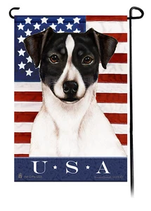 Patriotic USA Garden Flag - Cropped Black and White Rat Terrier 116C - Picture 1 of 1