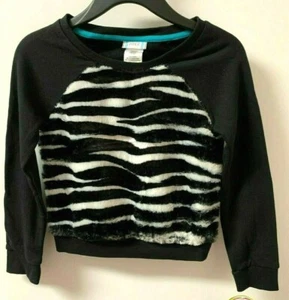 Girls Zebra Print Plush Faux Fur Top Size S 6/6X Black White Long Sleeve NWT - Picture 1 of 5