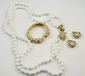 Diane Von Furstenberg Rhinestone Enamel Leopard Necklace, Bracelet Earrings SET - Picture 1 of 11