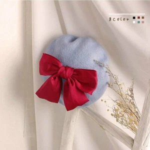 Bowknot Hat Winter Beanie Beret Bowknot Hat Cute Wool Cap Kids Artist Girls - Picture 1 of 17