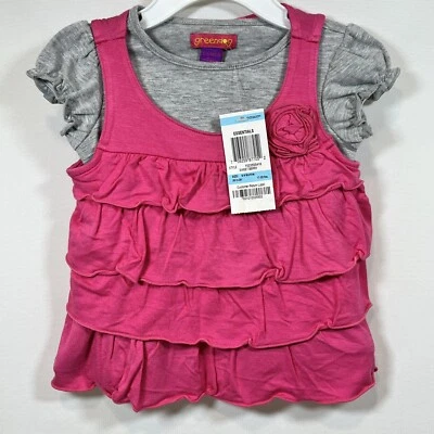 Greendog Infant Girls 6-9 M, Hot Pink and Gray Shirt Set With Rose, NWT - Image 1 of 4