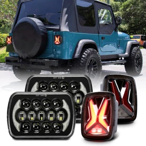 For Jeep Wrangler YJ 87-95 7x6" LED Headlights+New Tail Lights Brake Signal Lamp - Picture 1 of 17