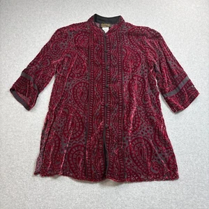 Bob Mackie Jacket Women Large Red Burn Out Velvet Silk Blend Cardigan Art Sheer - Picture 1 of 8