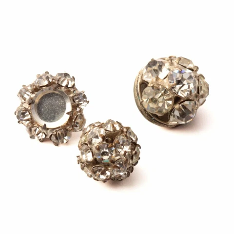 Lot (3) Antique Victorian Czech rhinestone silver metal ball dimi buttons Cover