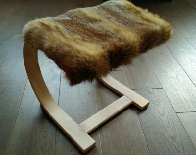 Handmade Art Deco Wooden Wood Stool with Real Fox Fur Seat Sitting chair - Image 1 of 4