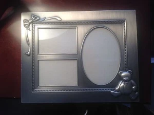  Pewter picture frame 7 2/16 “H x 9” W with Three glass opening for pictures - Picture 1 of 12