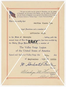 1926 Valley Forge Legion USA Certificate Lithonia High Georgia No 33535 - Picture 1 of 2