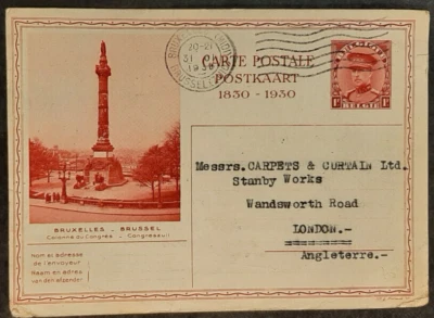 (BEL-866) BELGIUM 1930 POSTCARD(Brussels - Colonne du Congres) 1f. to LONDON - Image 1 of 2