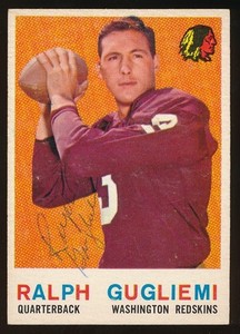 1959 Topps Football #97 RALPH GUGLIELMI (Redskins) *AUTOGRAPHED* d.2017