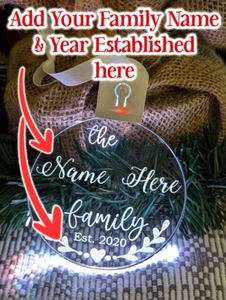 Family Established Personalised Name Bauble LED Light Hanging Xmas Decoration - Bild 1 von 14