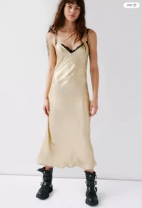 BNWT £88 Free People Drop Everything Bias Slip Dress Gold M - Picture 1 of 6
